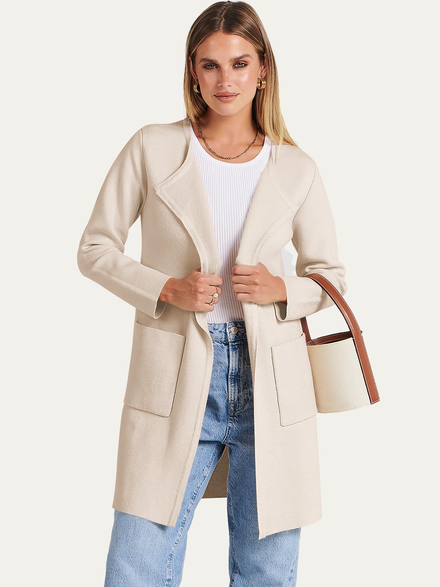 ANRABESS Womens Cardigan Sweater Open Front Knit Long Coatigan Dressy Casual Jacket Coat 2025 Fall Outfits Classy Clothes