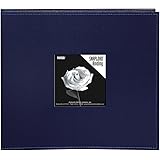 Pioneer 8 Inch by 8 Inch Snapload Sewn Leatherette Frame Cover Memory Book, Navy Blue