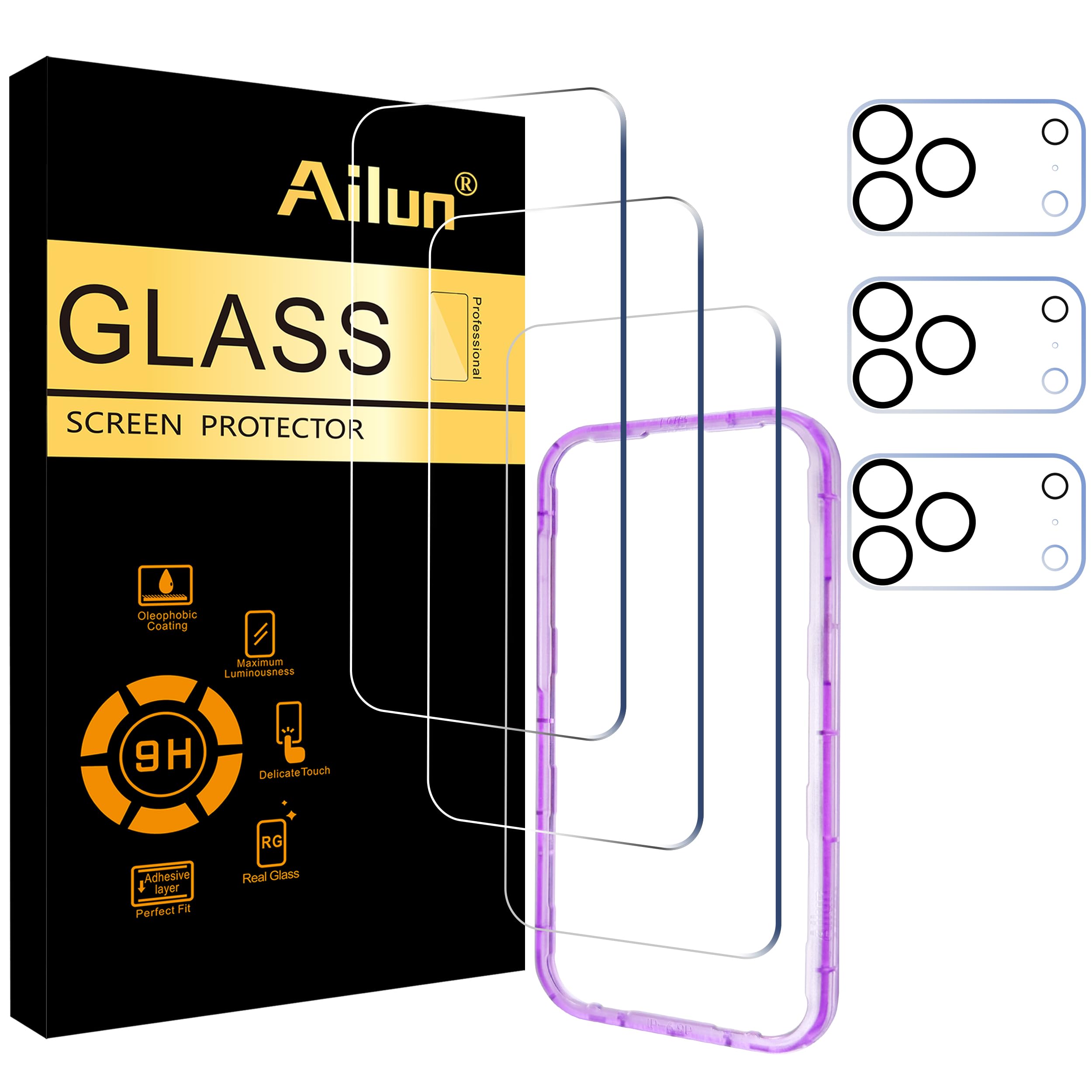Photo 1 of Ailun 3 Pack Screen Protector for iPhone 17 Pro Max [6.9 inch] + 3 Pack Camera Lens Protector with Installation Frame,Sensor Protection,Dynamic Island Compatible,Case Friendly Tempered Glass Film
