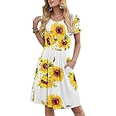 DouBCQ Women's Casual Flowy Pleated Loose Dresses with Pockets