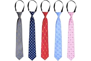 Sucrain 5pcs Boy's Necktie Pre-tied Adjustable Neck Strap Tie for Wedding Graduation School Cosplay Uniforms