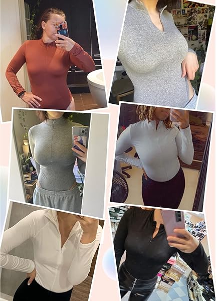 DECIMALPT WOMEN FRONT ZIP UP BODYAUIT LONG SLEEVE BODY SUIT BODYCON TURTLENECK BODYSUIT LEOTARD TOP BROWN