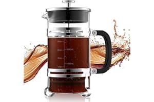VEVOR French Press Coffee Maker, 34 Ounce 1 Liter Borosilicate Glass Coffee Press Tea Maker with Stainless Steel Filter, Larg