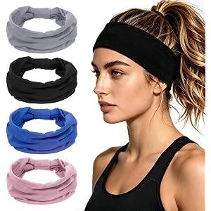 4PCS Headbands for Women, Non Slip Workout Headband Wide Sport Head Bands Stretchy Headbands for Women’s Hair, Thick Elastic