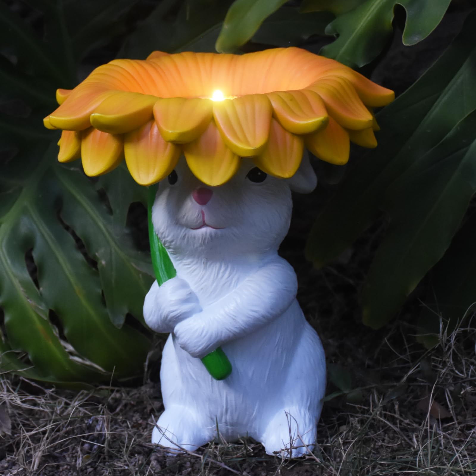 Photo 1 of AMOYYT Solar Garden Decor Bunny Garden Statue Resin Sunflower Rabbit Statue with Bird Feeder Patio Decor Bunny Figurines with Lights Yard Decorations for Mom 8.25 * 8.25 * 9.25 in