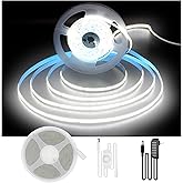 DAYBETTER COB LED Strip, 16.4 ft White LED Strip Lights, Dimmable LED Light Strip 6500K Bright Daylight White, 24V, 1600LEDs, 2835 Flexible LED Tape Light for TV, Bedroom, Kitchen Cabinet, Closet