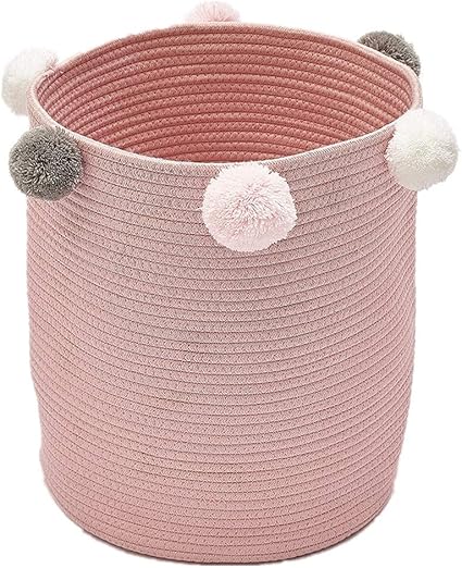 Zinsale Corbeilles A Linge En Corde De Coton Pom Pom Panier A Linge Lavable Et Lavable Pour Bebe Jouets Panier De Rangement Rose Amazon Fr Cuisine Maison