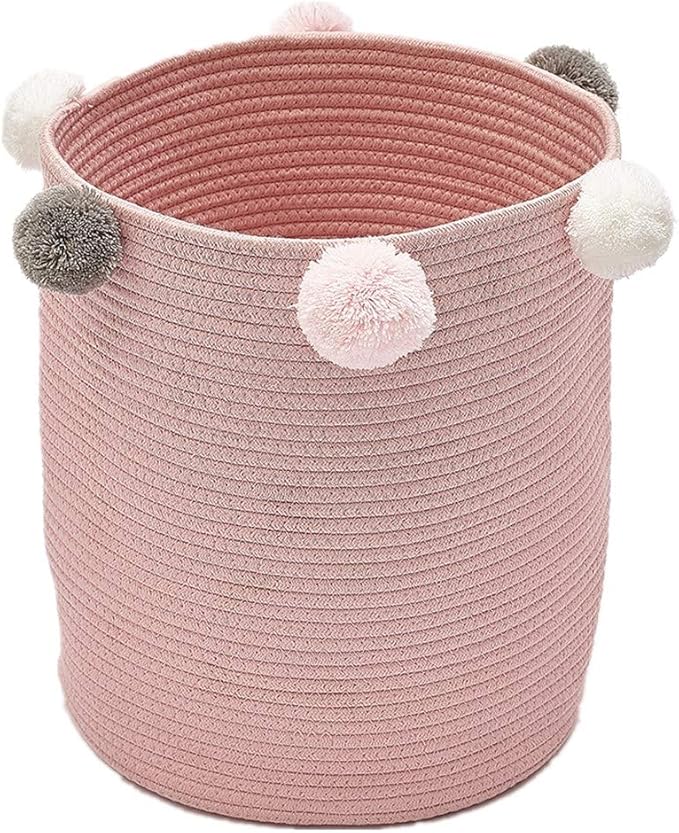 Zinsale Cotton Rope Laundry Basket Pom Pom Sturdy Washable Laundry Hamper Baby Toys Container