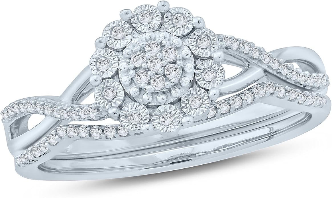 1/6 Ct Round Diamond Miracle Plate Cluster Look Engagement Wedding Set