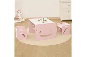 FUNLIO Height Adjustable Montessori Weaning Table and Chair Set for Age 1-3, Quality Solid Wood Toddler Table and 2 Chairs, K