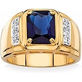 NFYBD 10K/14K/18K Real Gold 1-7CT Created Blue Sapphire Ring for Men Solid Gold Men's Signet Engagement Jewelry for Anniversary Birthday Men Him Father Size 4-16