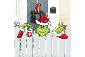 Auirre Christmas Fence Peeker Yard Garden Signs, Xmas Santa Hat Thief Body Tree Topper Ornaments Outdoor Patio Peeking Decor, Funny Holiday Indoor Home Christmas Tree Decorations