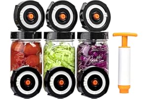 Jillmo Fermentation Lids, Vacuum Fermenting Kit with Pump for Wide Mouth Mason Jar, 6 Pack (NO JARS)