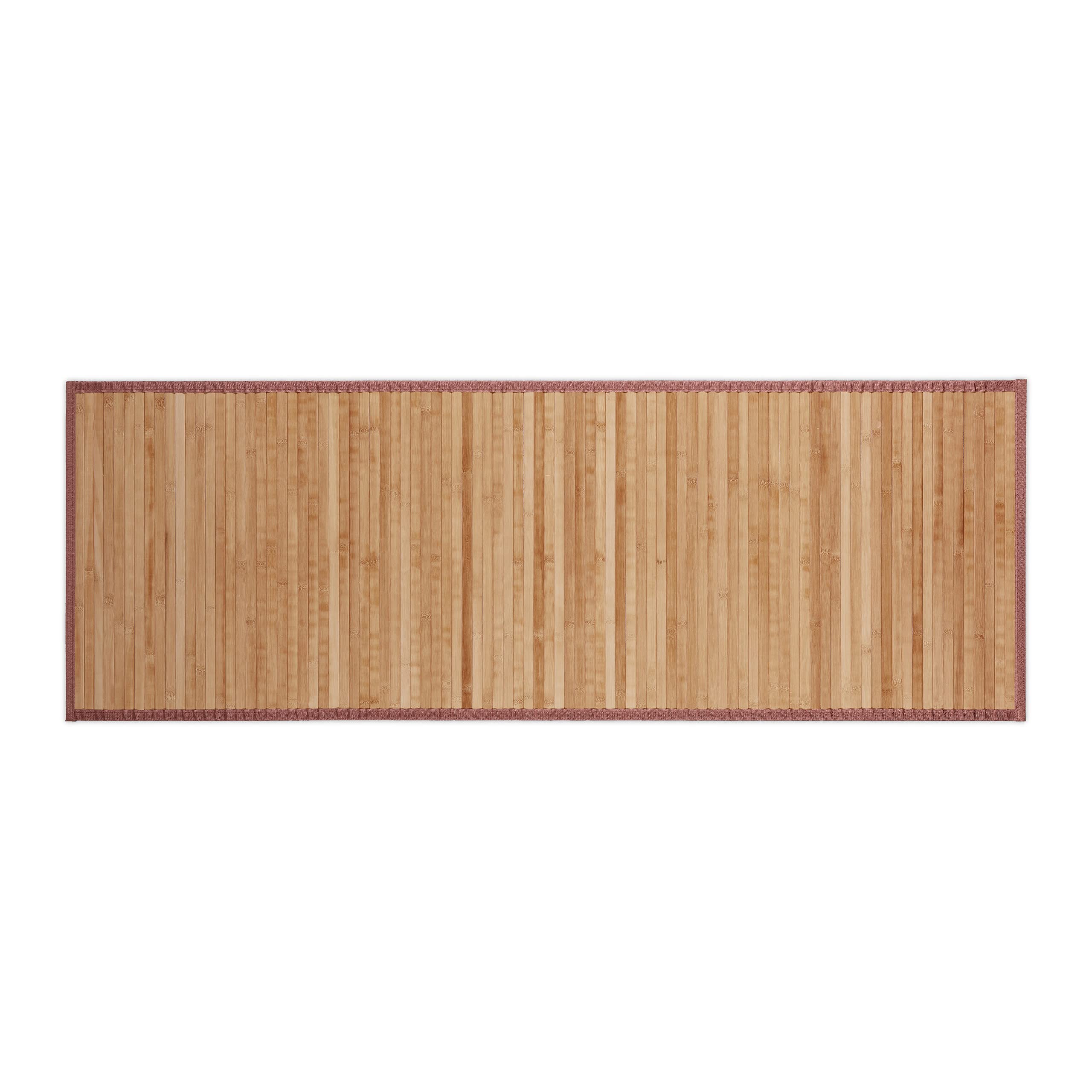 Relaxdays Natural Bamboo Bath Mat, Moisture-Resistant, Textile Border, Bathtub Rug, 53 x 152 cm