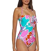 Trina Turk Women's Amalfi Bandeau One Piece Swimsuit, Adjustable, Bathing Suits