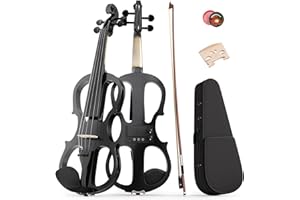 EPOFIT Electric Violin 4/4 Kit, Electric Violin 4/4 Full Size for Adults, Students,Beginner Violin Set with Case, Bow, Rosin, and Headphones,Black Violin