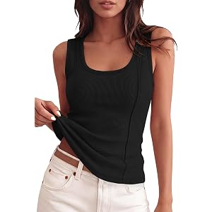 JUICICI Tank Tops for Women Summer Scoop Neck Sleeveless Tops Ribbed Slim Fitted Basic Shirts Fashion Clothing
