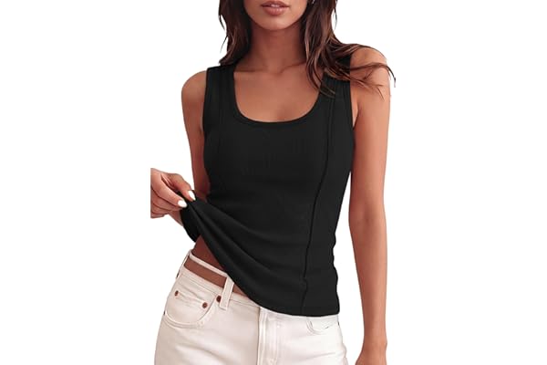JUICICI Tank Tops for Women Summer Sleeveless Tops Ribbed Slim Fitted Scoop Neck Basic Shirts Fashion Clothing