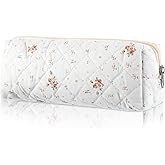XLIUAX Flowers Pencil Case, Cute Pencil Case, Aesthetic Pencils Bag with Zipper, Soft Quilted Pencils Pouch Organizer, Wide Opening Makeup Bag for Office College