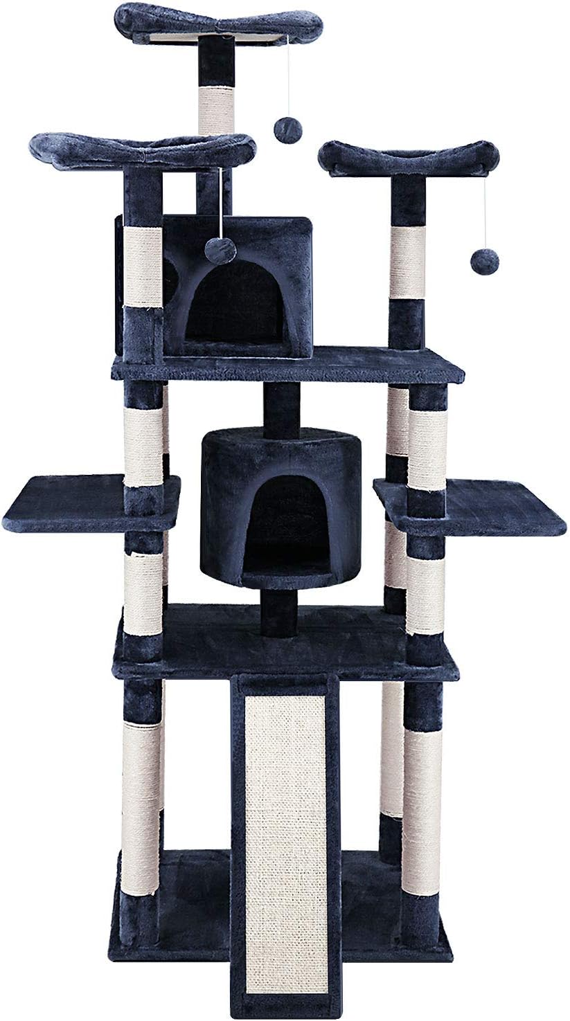ScratchMe 67 inch Cat Tree Tower with Hammock & Scratching Post, Navy Blue : Pet Supplies