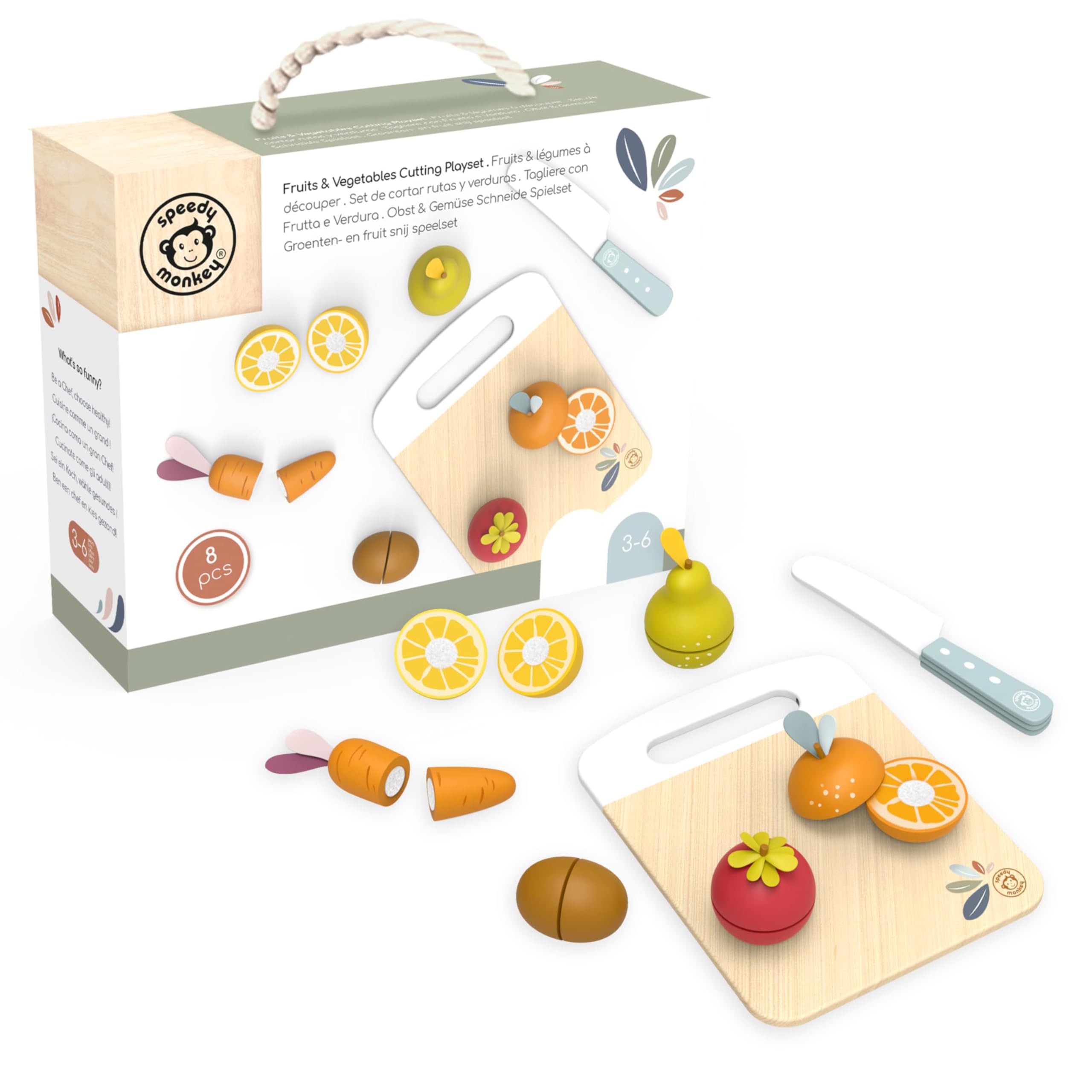 Speedy Monkey Fruits & Vegetables Cutting Playset - Wooden Play Food Toy Kitchen Accessories with Safe Knife, Fruits & Vegetables | Wooden Food Toys | 3+ Years Toddler Toys — image 1