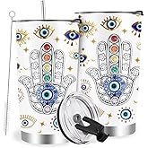 Farecnt Evil Eye Gifts, Evil Eye Tumbler with Lid 20 Oz, Hamsa Hand Stainless Steel Coffee Mug, Birthday Mothers Day Gifts For Women