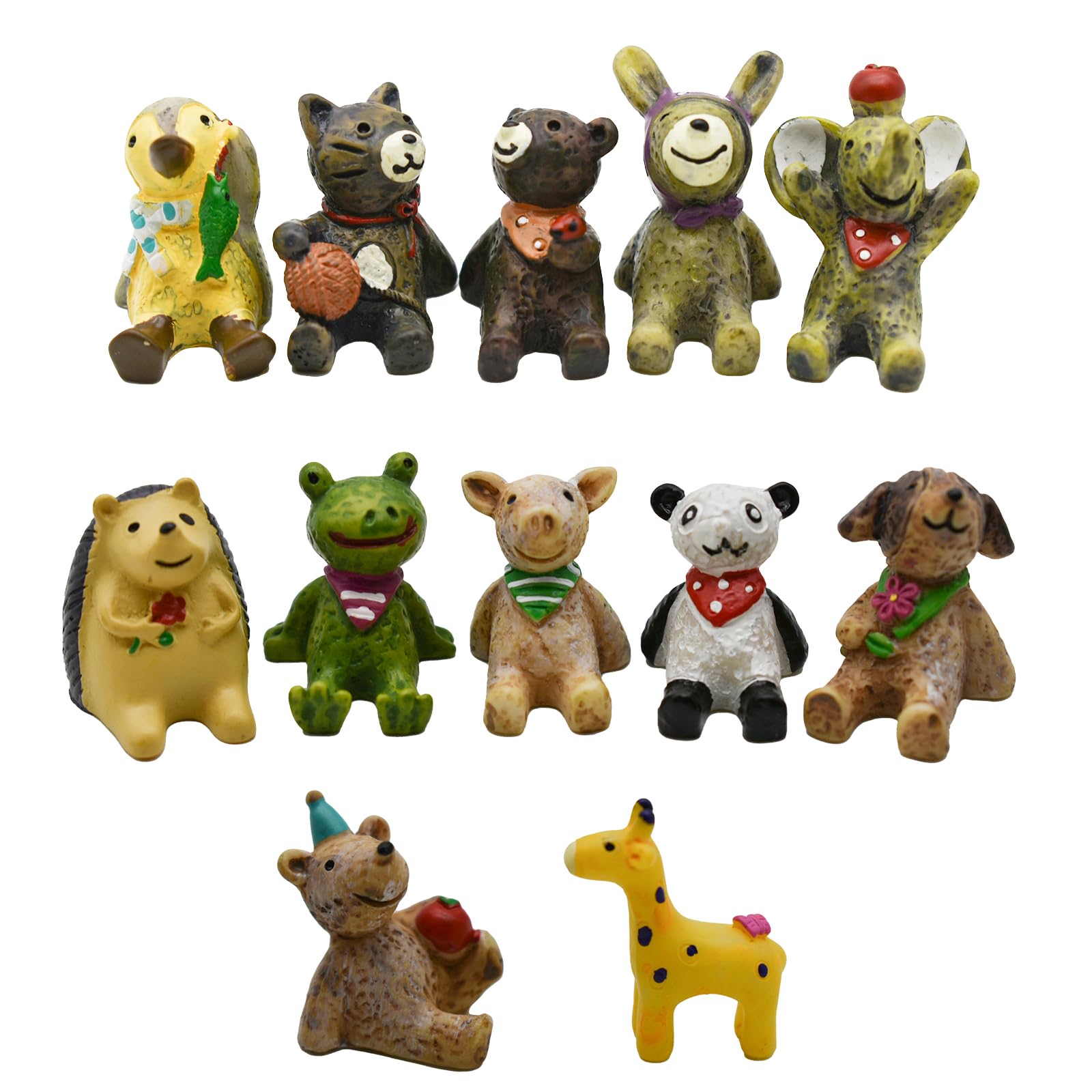 Photo 1 of Pinenjoy 12Pcs Random Mini Forest Farm Animal Figurines Retro American Country Style Figures 1inch Miniature Resin Cat Dog Frog Panda Penguin Cake Toppers for DIY Moss Landscape Party Home Decors