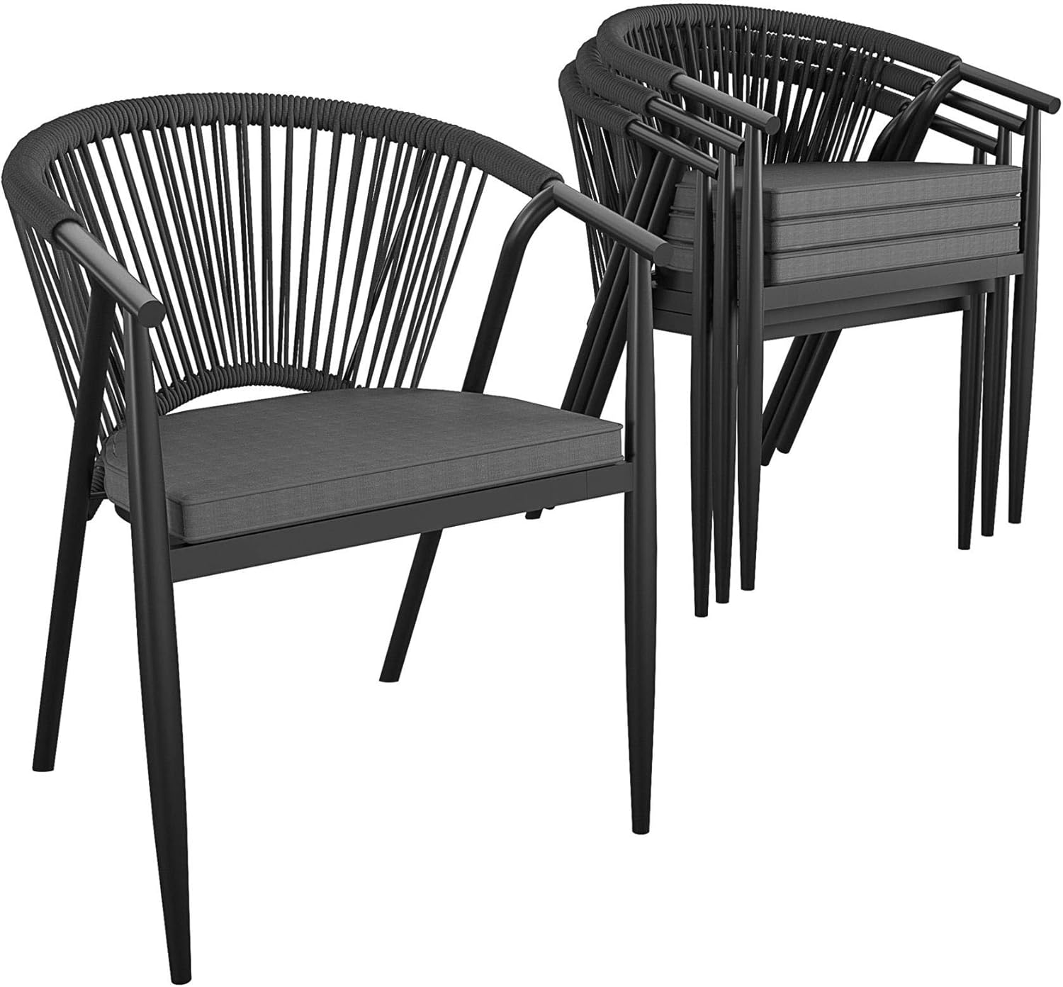 CosmoLiving by Cosmopolitan 88288BGYE, Circi Collection, Stacking Rope Weave, 4-Pack, Black and Charcoal Dining Chairs : Garden & Outdoor