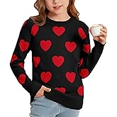 IIMMER Valentines Day Girls Heart Pattern Knit Sweater St Patrick's Day Cute Clover Pullover 6-14 Years