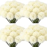 Tigeen 50 Pcs Artificial Flowers Chrysanthemum Ball Fake Flowers Lifelike Artificial Chrysanthemum Ball for DIY Wedding Bouquets Bridal Shower Table Centerpieces Home Kitchen Garden (White)