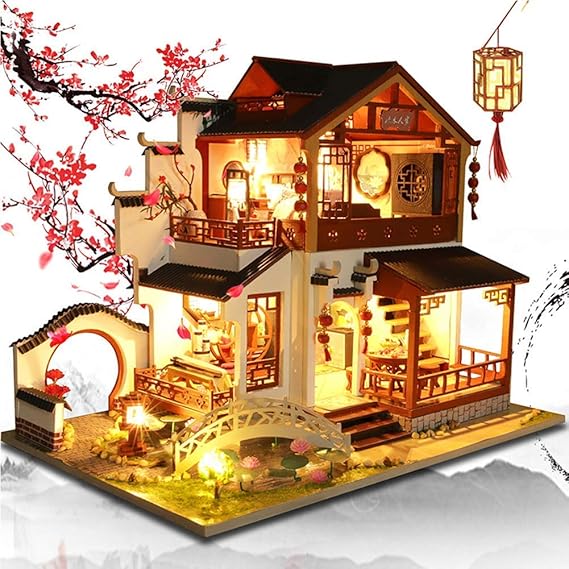 Miniature doll house with furniture, DIY wooden doll house kits and