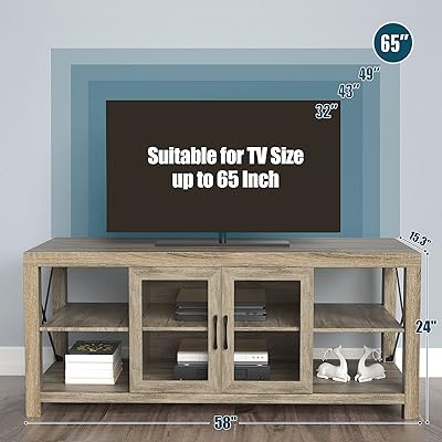 Buy Entertainment Center Media Center For 65 Inches Tv Lghm Wood Tv Stand With Glass Doors 58 Inch Modern Farmhouse Industrial Tv Console Table Metal X For Living Room Bedroom Oak