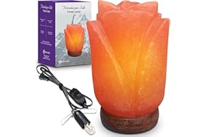 Nevlers Flower Shape Pink Himalayan Salt Lamp with Wood Base | 7-8 lbs and 7"- 8" Tall Salt Rock Lamp w/Dimmer Cord & Light Bulb | 100% Salt Light Himalayan Lamp | Himalayan Salt Lamps for Home Decor