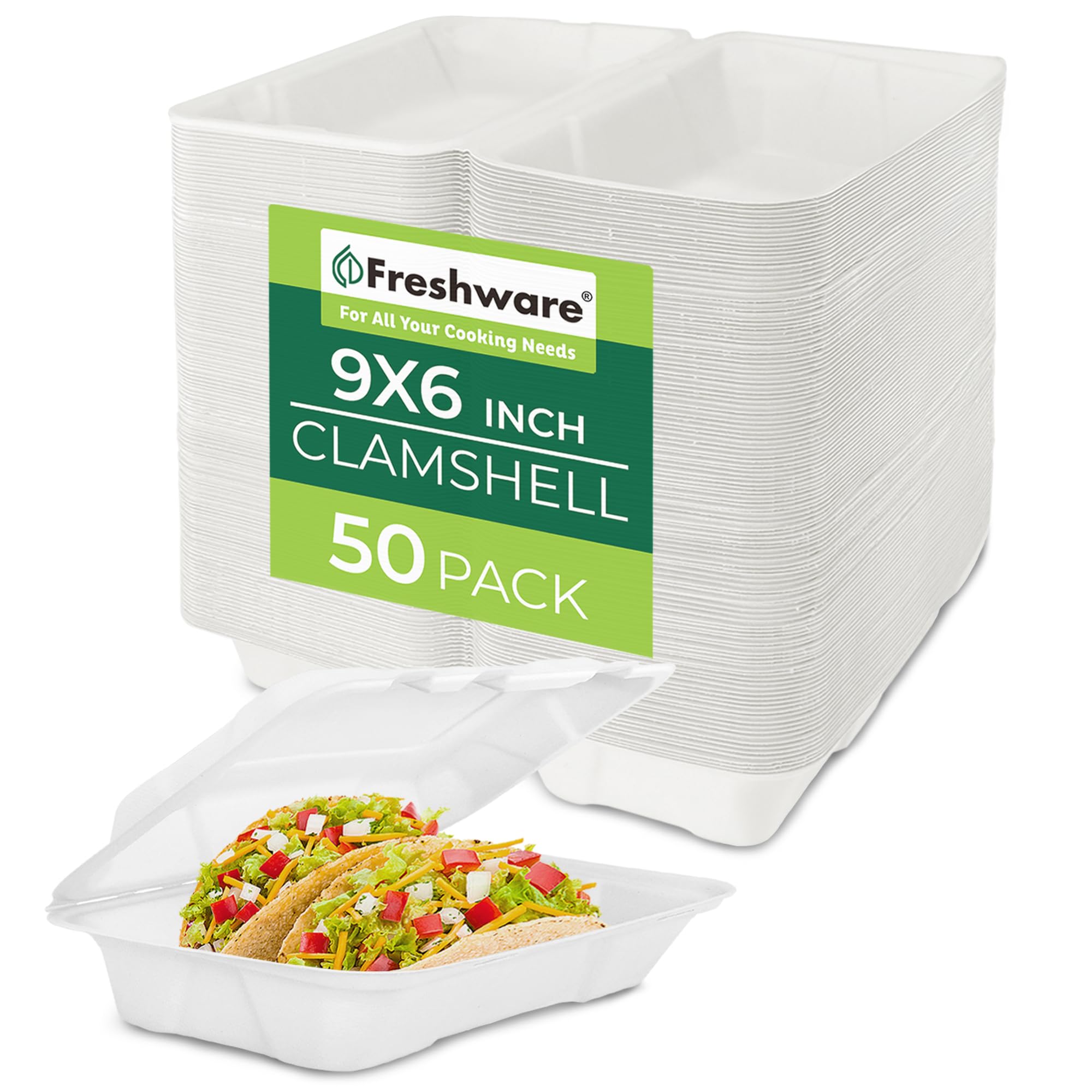 Freshware Compostable Clamshell Food Containers [9x6
