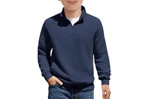 Haloumoning Boys Quarter Zip Quilted Sweatshirts Kids Fashion Long Sleeve Pullover Clothes 5-14 Years