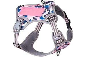 BUMBIN Tactical Dog Harness for Medium Dogs No Pull, Famous TIK Tok No Pull Dog Harness, Fit Smart Reflective Pet Walking Harness for Training, Adjustable Dog Vest Harness with Handle Pink Camo M