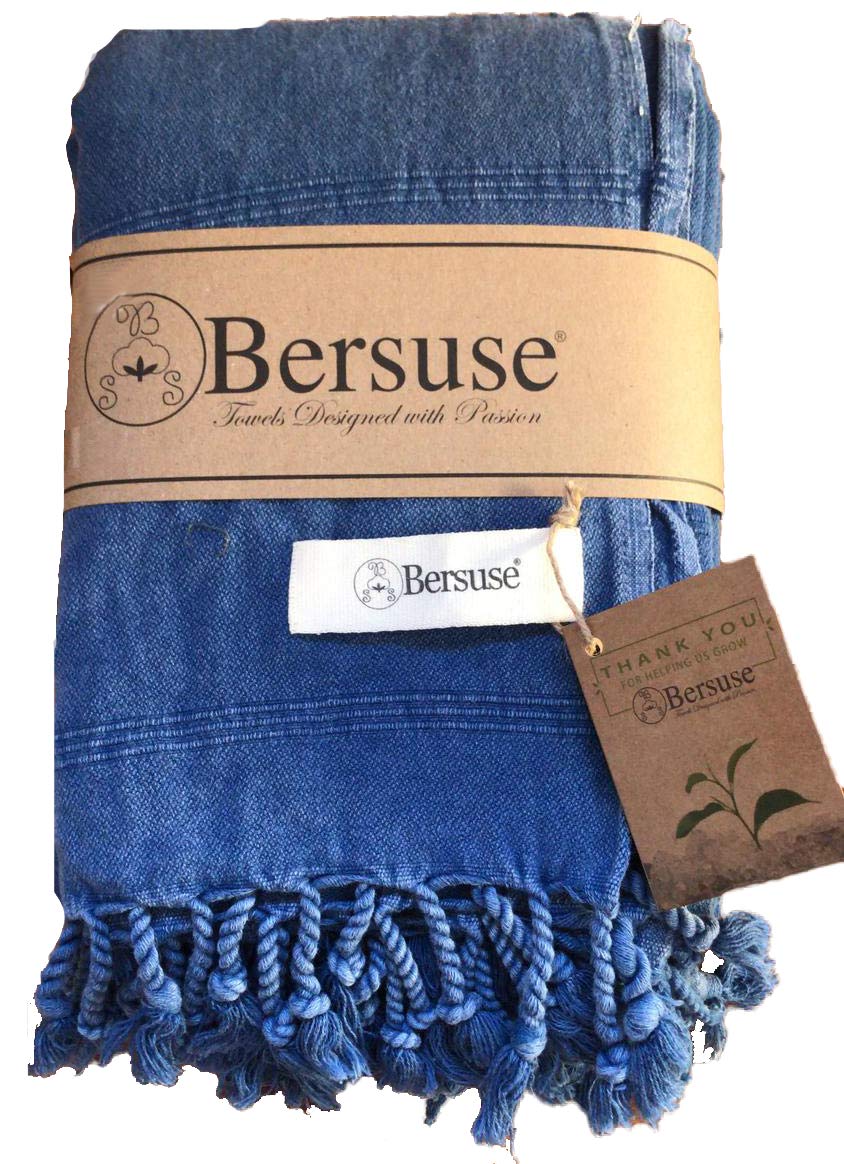 Bersuse 100% Cotton - Troy XXL Throw Blanket Turkish Towel - Blue