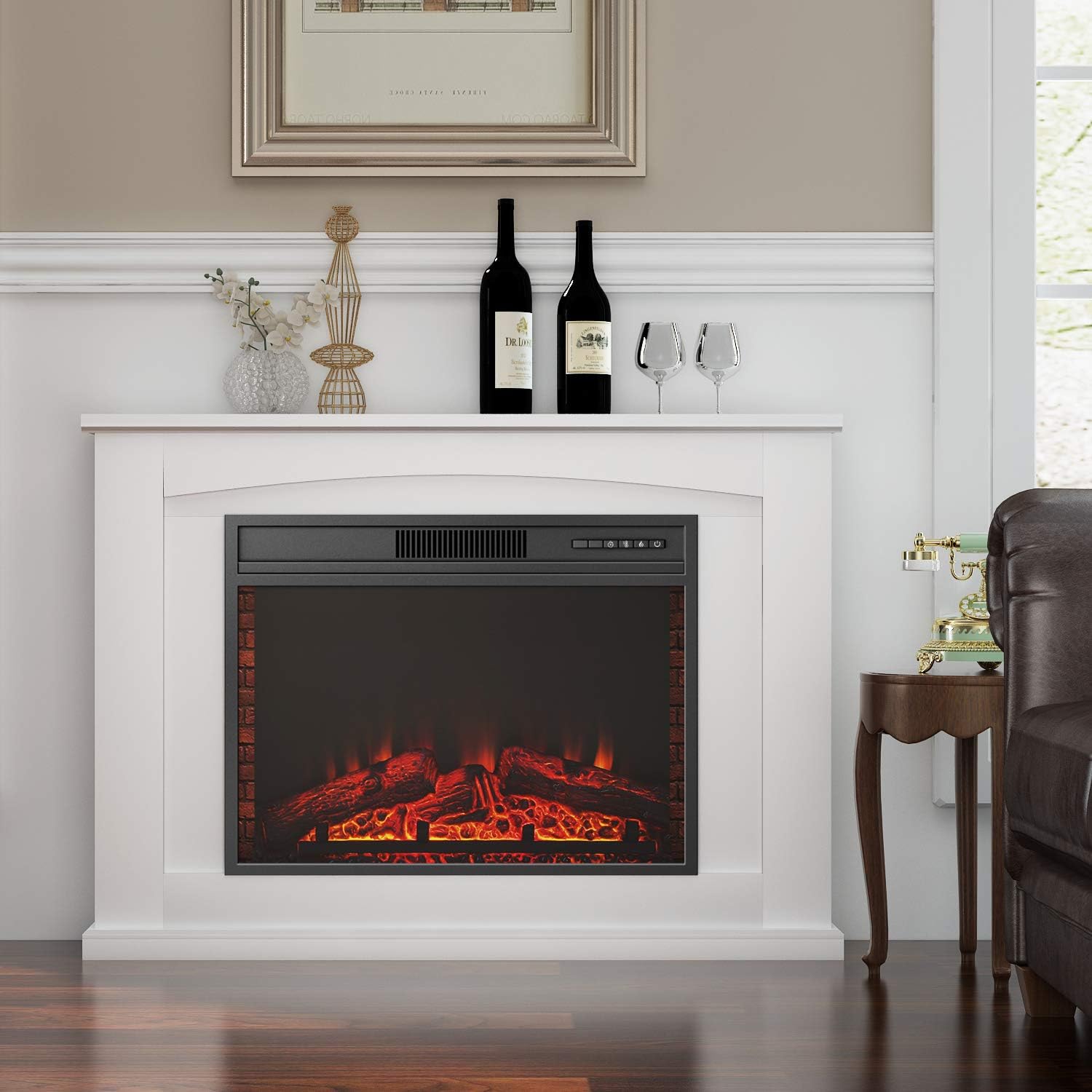 Famgizmo 1800W FreeStanding Fireplace Electric Fires Suite, Real Log LED Flame Effect,7 Day Programmable Remote Control,0.5-6H Timer, 1217mm x 288mm x 876mm