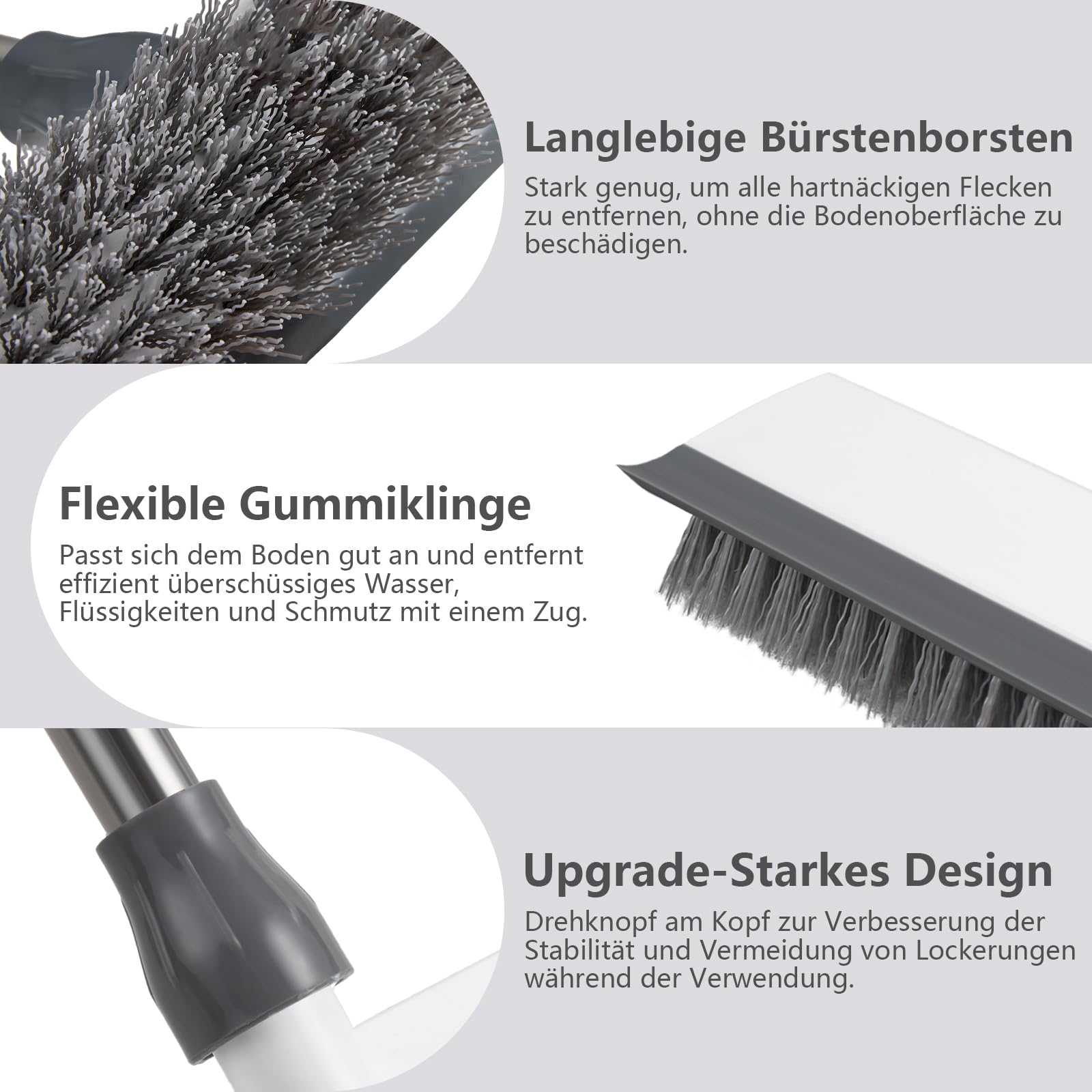 Mitclear Boden-Scheuerbürste mit Stiel(128cm), Schrubber Terrasse mit steife Borsten & Gummiabzieher, Terrassenreiniger, Scheuerbürste für die Reinigung von Fliesen, Balkon, Küche, Bad, Dusche, Garage 3