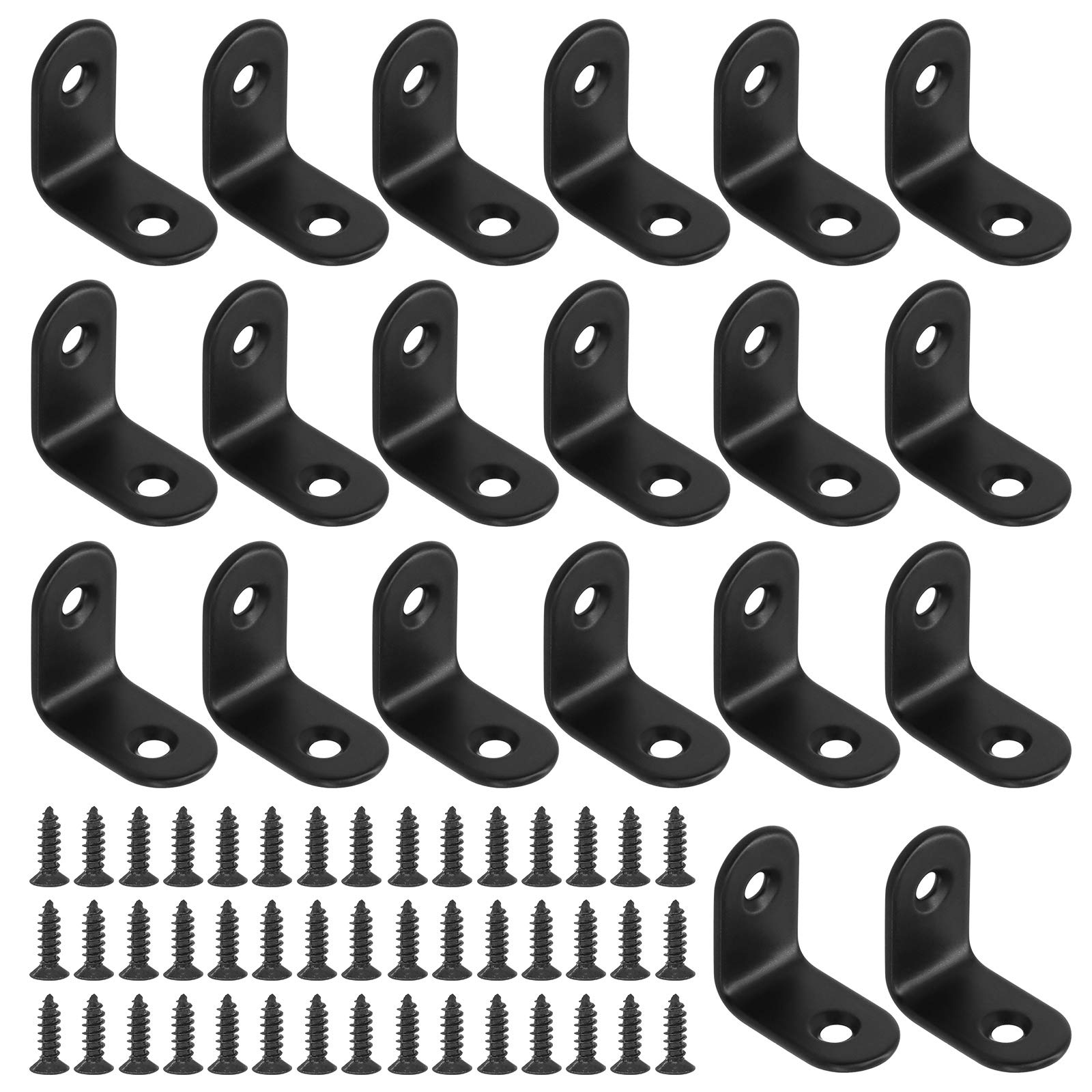 Glarks 20 Set 25mm Black L Bracket Right Angle Corner Brace Joint Fastener for Wood Chair Bookshelf Board Window Furniture Cabinet (25x25x2mm)