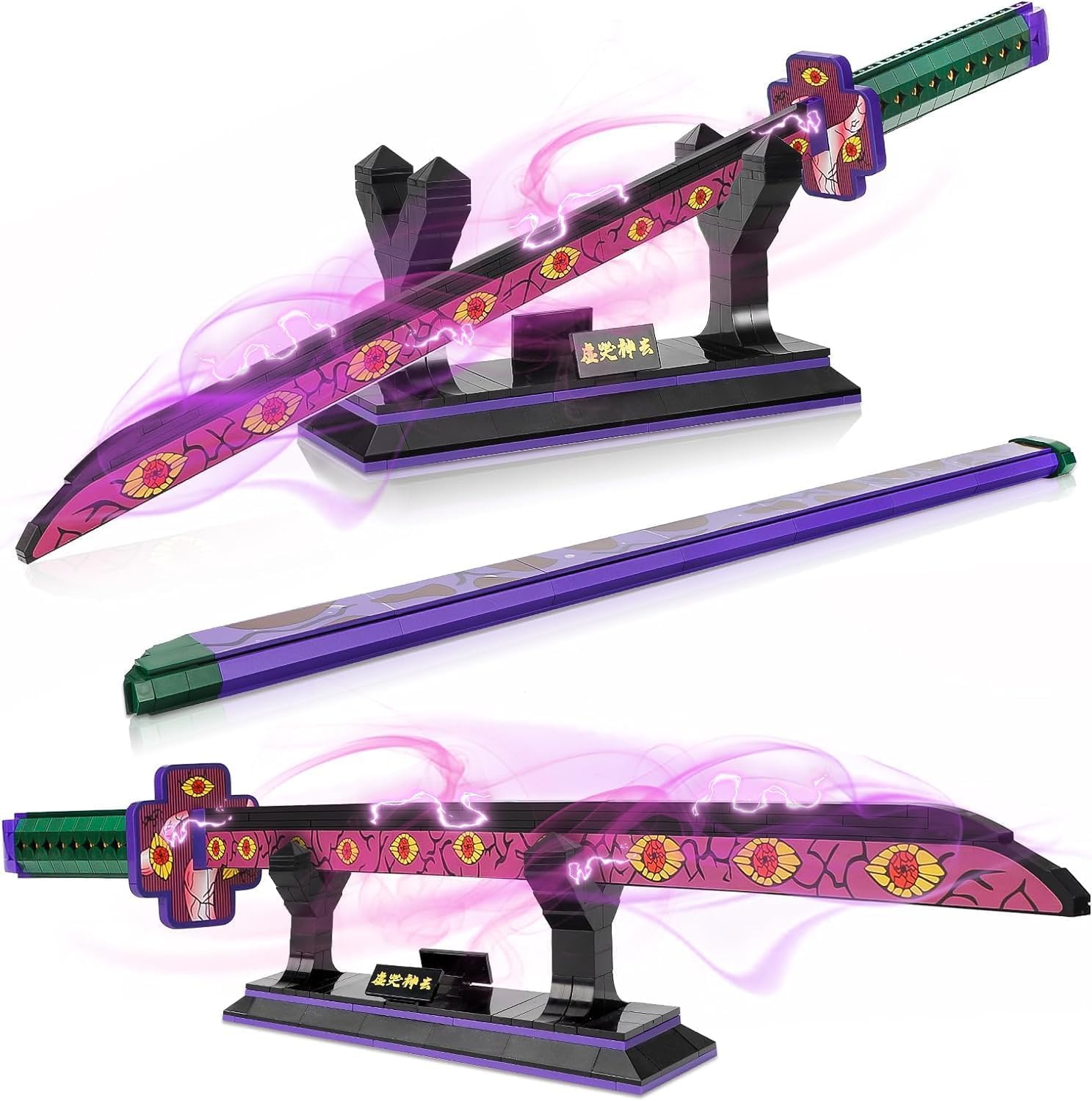 QLT QIAOLETONG Ideas Demon Slayer Cosplay Animes Tsugikuni Yoriichi Katana, clamping blocks building blocks decoration gift for adults and boys from 6-16 with scabbard holder (789 pcs)
