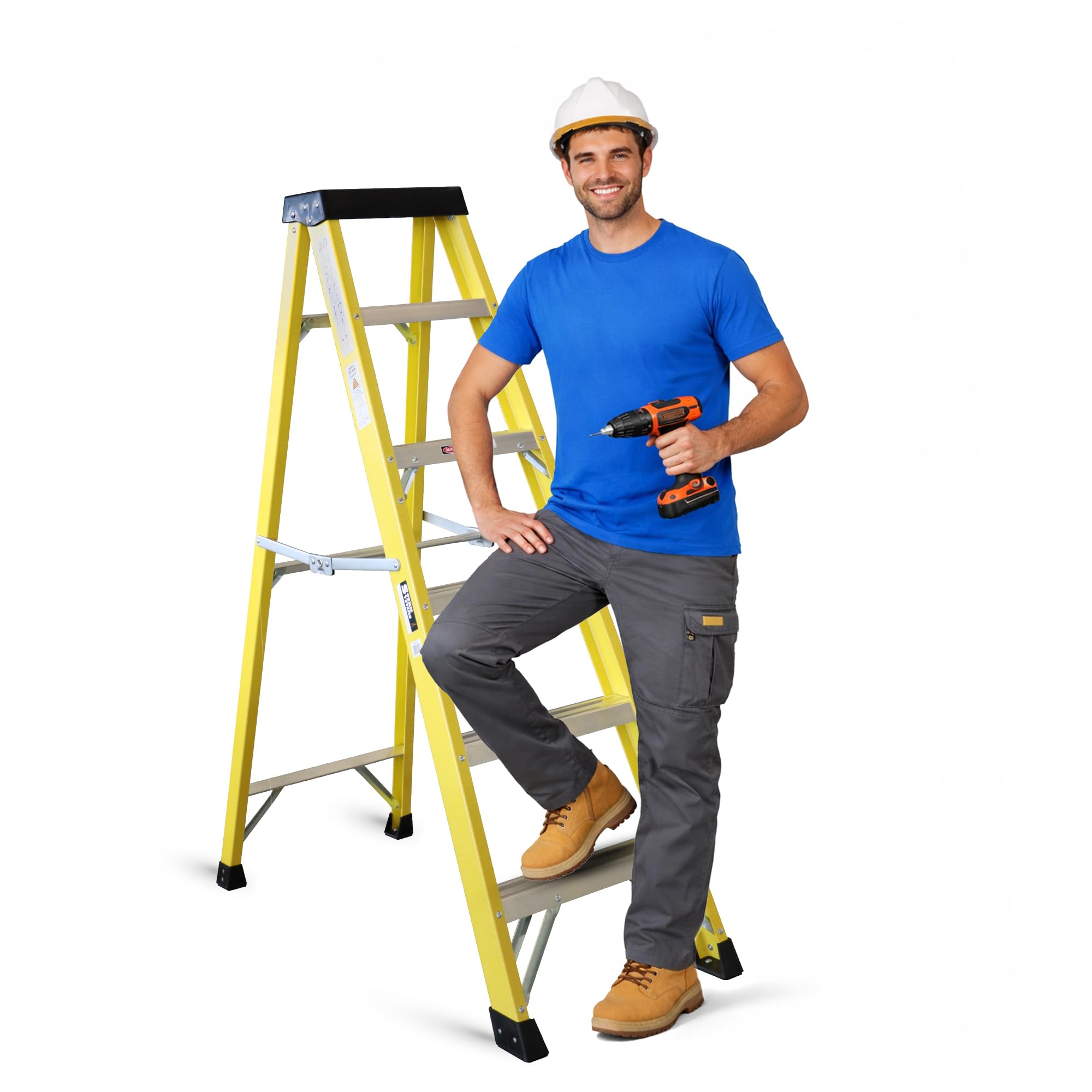 Fibreglass Step Ladder – Lightweight, Stable & EN-131 Certified – Professional-Grade Ladder for Electrical & Industrial Use (6 Tread (1790mm))