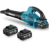 WorkBless Leaf Blower Cordless, 21V Electric Leaf Blower with 2 x 4.0Ah Batteries and Fast Charger, 22000RPM & 6 Speed Adjustable, Blower for Lawn Care, Patio Cleaning, Dust, Snow Care(Blue)