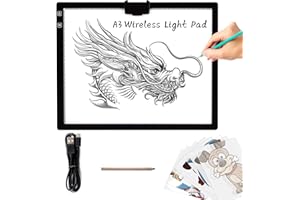 TOHETO A3 Rechargeable Battery Powered Led Light Tracing Pad with Built-in Stand, Magnetic Clip, 6-Level and Stepless 3 Colors Dimming Brightness Light Box for Diamond Painting, Cricut Weeding Vinyl