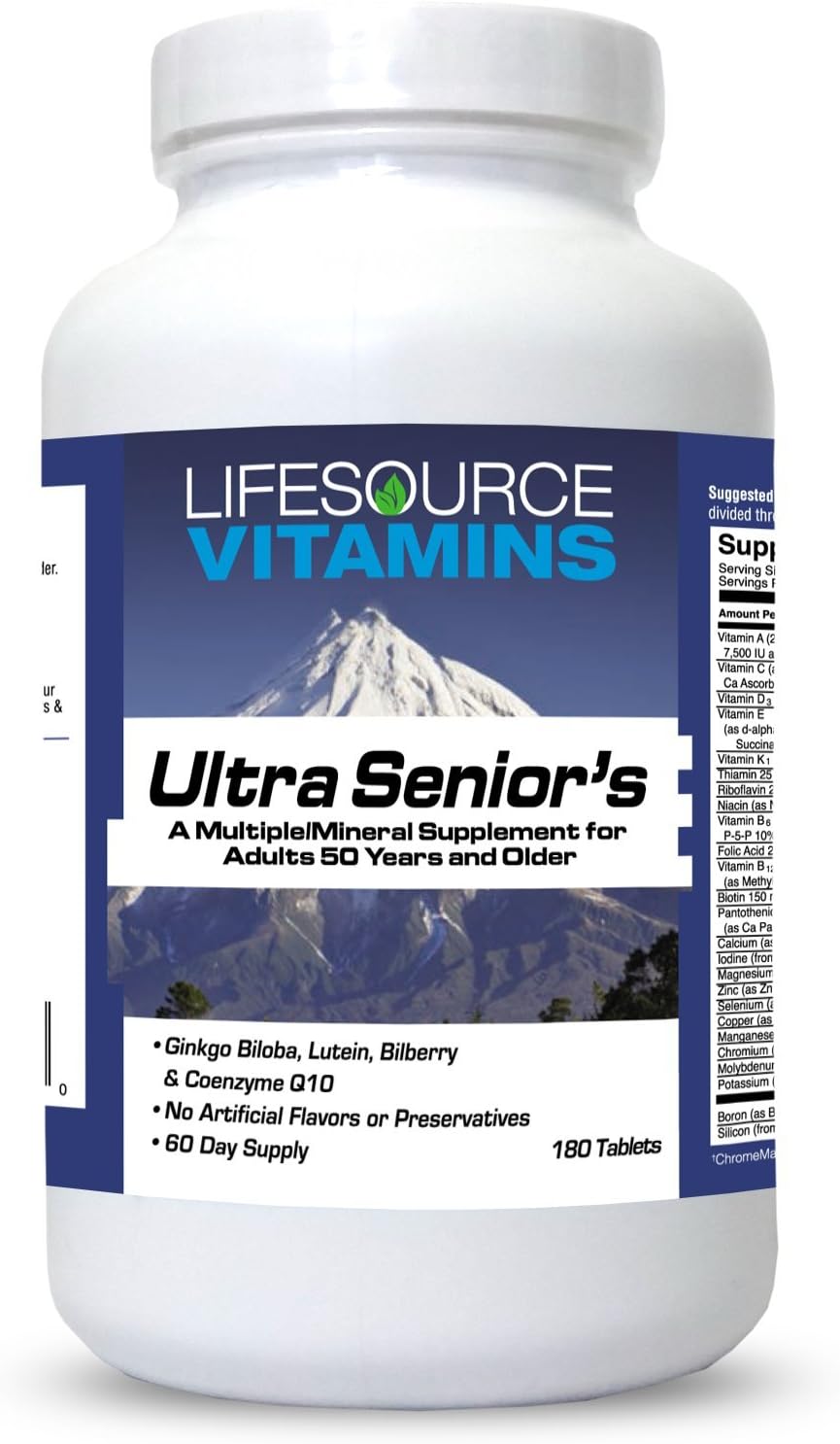 LifeSource Ultra Senior Multi Vitamin & Mineral - 60 Ingredients Synergistically Blended for Seniors - Men and Women - 180 Tabs - Free Priority Shipping: Health & Personal Care