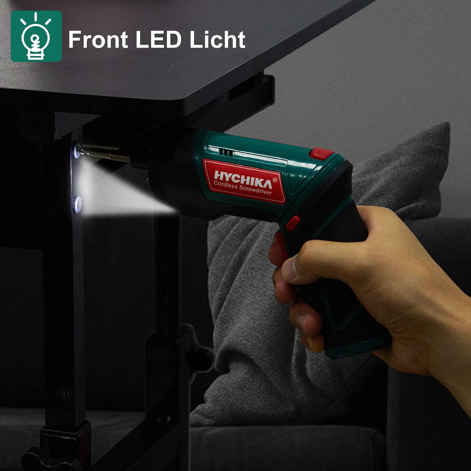 HYCHIKA Akkuschrauber, Cordless Screwdriver 6N·m Drehmoment und 2000mAh Akku 3,6V mit 20 Zubehörteilen, LED Licht, Magnetfutter für Schrauben 6