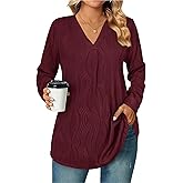 Womens 3 4 Sleeve Blouse Long Sleeve Business Casual Tunic Tops V Neck Work Tops Textured Dressy Casual Shirts