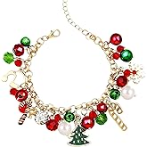 PUBBCIA Christmas Bracelet for Women Girls Santa Claus Dangle Bracelet Colorful Christmas Jingle Bell Bracelet Xmas Tree Snowflake Red Green Bracelet Christmas Holiday Jewelry Gift