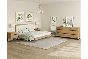 WAMPAT 3 Piece Dresser and Nightstand Sets, 63 Inches Dresser &Chest with 6 Drawers, 2 Nightstand with 2 Drawers, Side Table for Bedroom, Bedroom Furniture Set, Oak