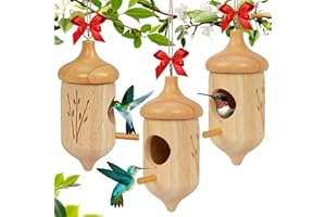 RAKOVAR Hummingbird House, Wooden Hummingbird Houses for Outside Hanging, Humming Bird Nest Swinging, Wooden Bird Houses with Cotton, Bow, String, Gardening Gifts Decoration (3 Pack)